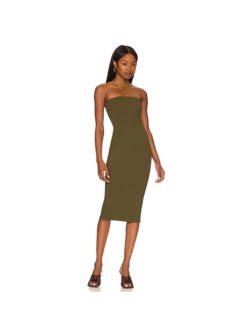 Lilian Strapless Dress in Dark Olive XS